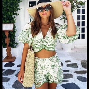 Zara Embroidered White and Green Patterned Set